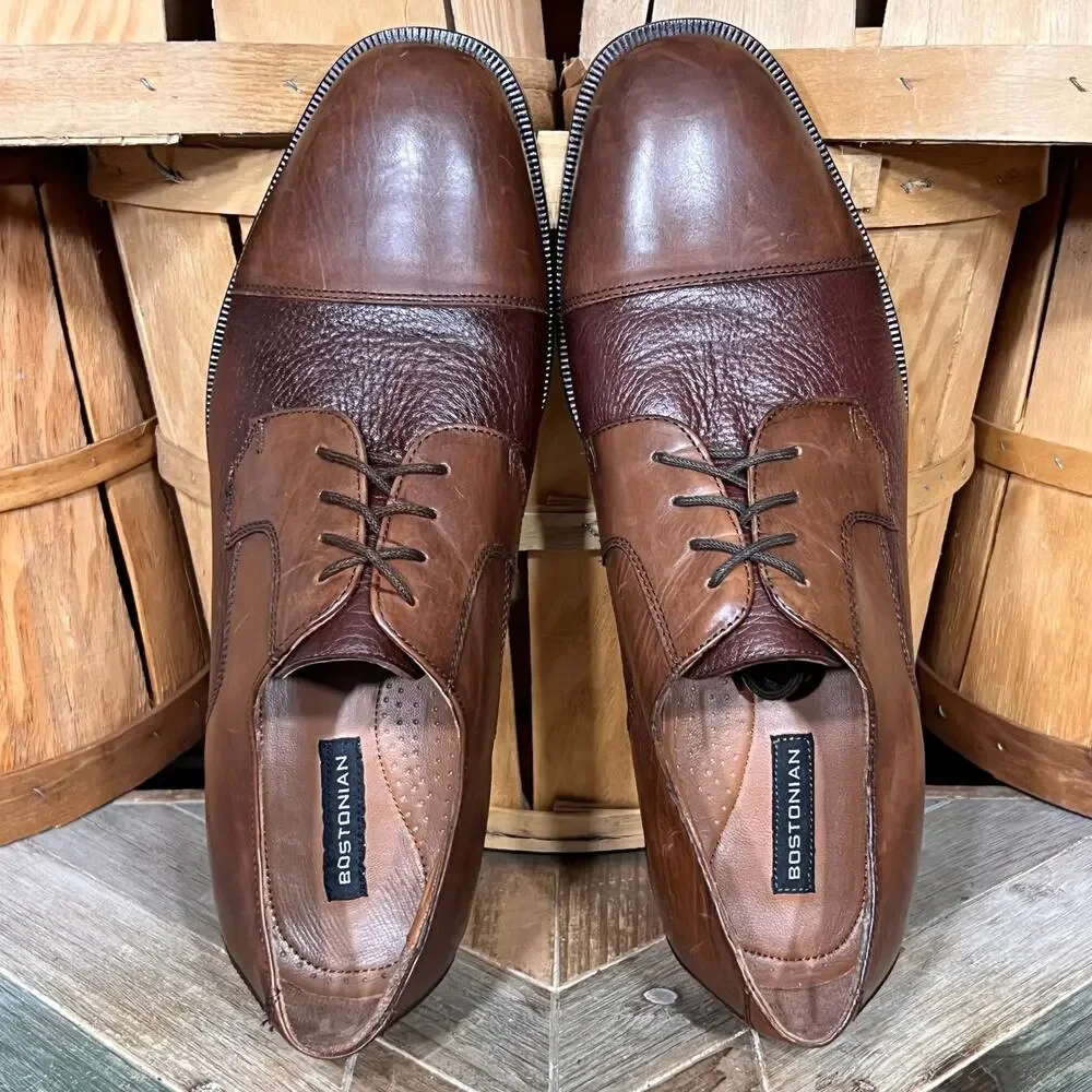 Clarks Bostonian 2-Tone Full Grain Brown Leather Saddle Oxfords Mens 15 WIDE